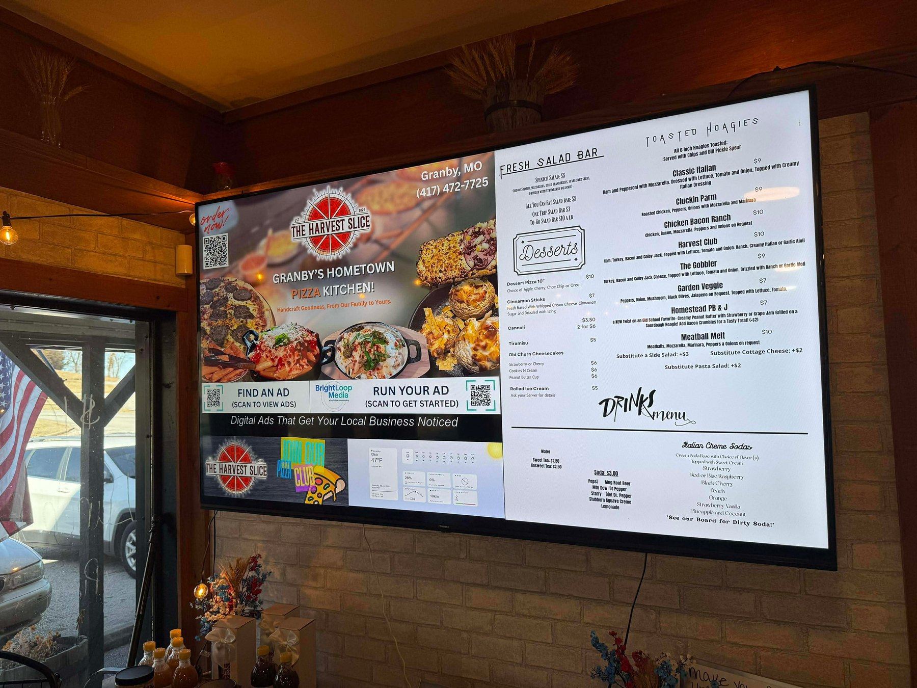 BrightLoop screen inside a local restaurant